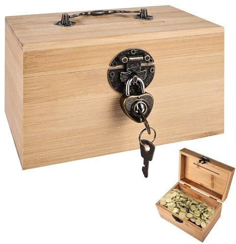 Nizirioo Coffre au trésor en bois naturel - Avec verrous - Coffre à ustensiles - Boîte à bijoux - 15 x 10 x 9,5 cm