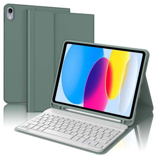 Tastiera per iPad A16 11/10 Generazione (2025/2022), Cover con Tastiera per iPad 11 Gen 11 Pollici/10 Gen 10.9 Pollici, Bluetooth Magnetica QWERTY Keyboard, Custodia con Portapenna, Verde scuro