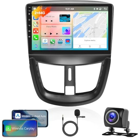 Podofo Autoradio für Peugeot 207 2006-2015 mit Wireless Carplay Android Auto, 9-Zoll IPS Touchscreen, 8 Core 2+64G, Android Autoradio Unterstützung Bluetooth/WiFi/Mirror Link/GPS+Rückfahrkamera