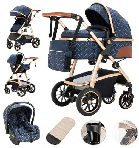 Gcarebb 3 in 1 Kinderwagen, Buggy Mit Auto Babyschale, Mit Höhenverstellbarer Kinderwagen Komplettset, KombiKinderwagen Mit Aluminiumrahmen für Neugeborene 0-4 Jahre