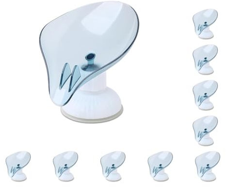Leisurealeaneag Lot de 10 porte-savon en plastique en forme de feuille pour salle de bain Bleu 10 x 13 x 9 cm
