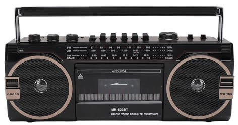 Tragbarer Kassettenspieler, Retro Bluetooth Kassettenspieler mit Antenne für Älteste, Multifunktionaler AM FM SW Vintage Tragbarer Kassettenspieler für das Home Office (Black)