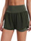 PINSPARK Sporthose Damen Kurz Sommer Laufhose High Waist 2 in 1 mit Tasche Schnell Trocknend Gym Running Fitness Hotpants Armeegrün L