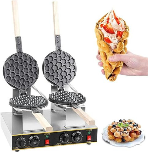DFANCE Bubble Waffle Maker,Commercial Waffle Maker,1400W Electric Egg Cake Machine,Nonstick Electric Waffle Maker Machine,180° Rotating Bubble Waffle Machines,Temperature 50-250℃(Size:Double Head)