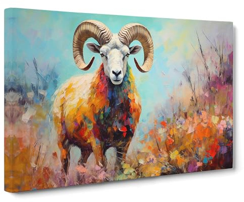 Ram Sheep Palette Knife Canvas Wall Art Print 30x20 Inch | Ready to Hang, Gallery Wrapped, Fade-Resistant Inks, Securely Packaged, UK Made