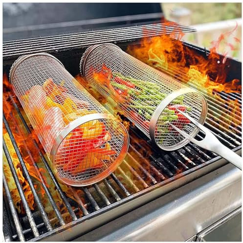 ElevaPulse 2 Stück Grillzubehör, Grill geschenke für männer Zubehör, Grillkorb Gemüse, Grillkorb Edelstahl, Outdoor Küche, Gasgrill Zubehör, Grillen, Garten Zubehör, Outdoorküche, geschenke für männer