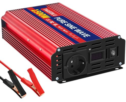 TAGEEBLU 1500W convertisseur 12v 220v Pur Sinus, transformateur 12v 220v avec écran LCD, 1 Prises UE