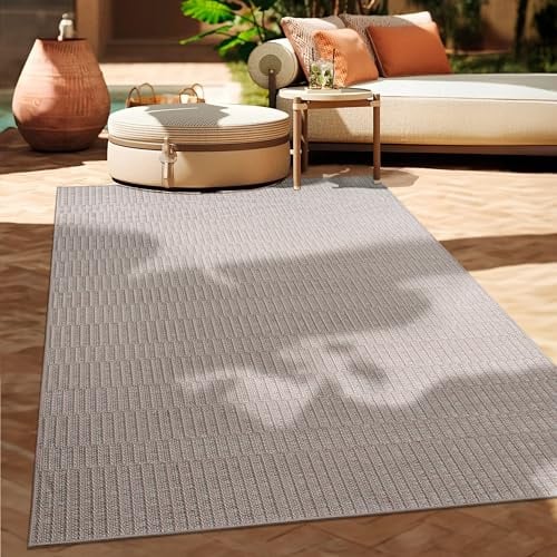 Paco Home Outdoor Teppich Flachgewebe Modern Boho-Style wetterfest & UV-beständig Ideal für Terrasse Balkon Wohnzimmer & Küche, Grösse:300x400 cm, Farbe:Beige 5