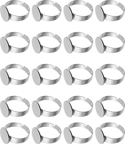 Visxcnu 20pcs Ringrohling Basen Edelstahl Cabochon 12mm Ring Lünette Rohlinge für Schmuck Basteln DIY Schmuckherstellung Material Zubehör Silber