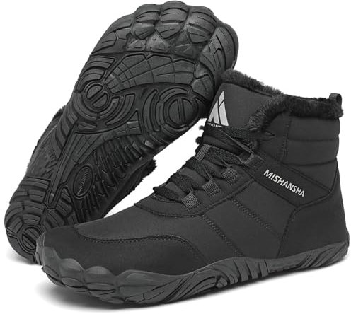 Mishansha Chaussures Hiver Homme Femme Chaussures Minimalistes Confortables Botte Hiver Antidérapantes Bottes de Neige Souple Bottines Barefoot avec Chaude Doublure, Noir Corbeau 42EU