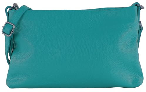 modamoda de T258 Damen Leder Umhängetasche Clutch Kosmetiktasche handmade in Italy, Farbe:Türkisblau