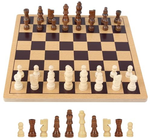Holz Schach Spiel Schachbrett Schachspiel Party Spiel Tragbares Schach Geeignet für Kinder Chess Board Set, 26x26x3cm (Braun Small)