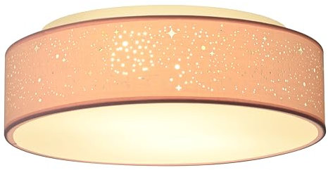Zedelmaier Deckenlampe Stoff 38cm E27x2 max.40W Deckenleuchte mit Sternenhimmel Wohnzimmer Schlafzimmer Kinderzimmer Flur Küche Lampe Decke Stoffdeckenlampe Rund (Rosa, Ø38x12,5cm)