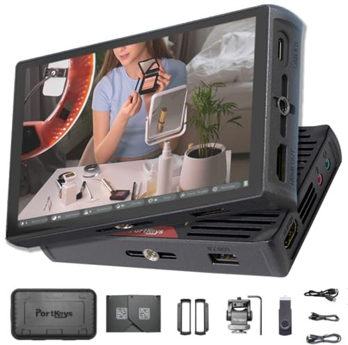 Portkeys PL5 Display 4K HDMI Touch Screen con correzione dei colori a 360°, trasmissione rapida USB 3.0, anamorfica De-Squeeze, uscita 1920 x 1080p60, monitor live streaming