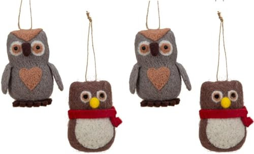 4 Stück Eulenanhänger Filz 9cm Christbaumschmuck Geschenkanhänger Dekoanhänger Weihnachtsdekoration Filzanhänger