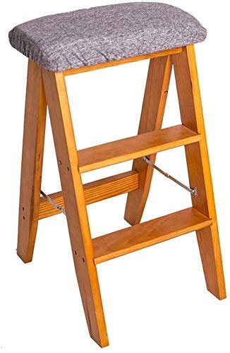 SIAMZYWV Ladder Folding Chair Stool / 3-strip Ladder, Wooden Staircase, Sponge Seat Stepladder, Extended, Gardening Equipment Height 61cm Heavy Load Max. 150 Kg (Size : Grid)