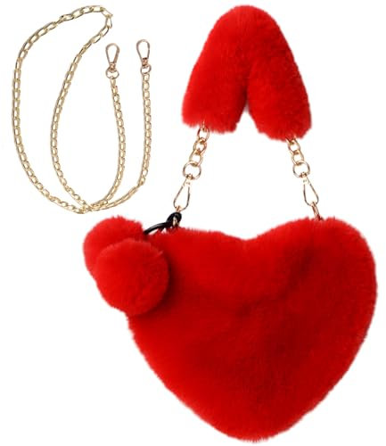 Meemion Handtasche Damen Handtasche Herz,Umhängetasche Plüsch,Plüschhandtasche,Herz Kunstfell Handtasche,Herz Clutch Geldbörse für Cocktail Outdoor Karneval Reisen Alltag Festival Partys Geschenk