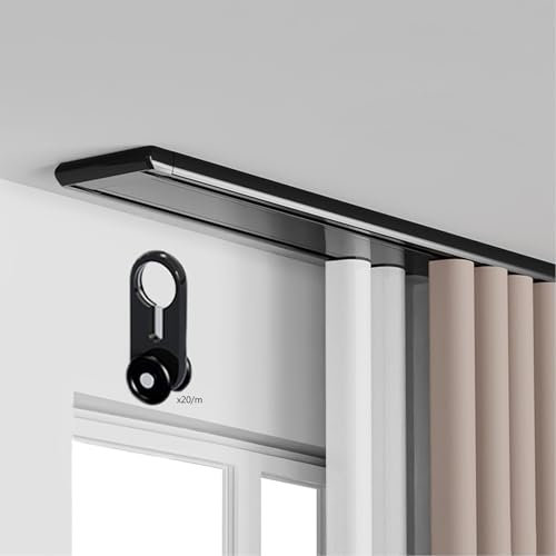 Vorhang-Doppelschiene 1–10 M Decken-Vorhangschiene Robuste Vorhangschiene Aus Aluminium Für Privatsphäre Wohnzimmer Schlafzimmer Raumteiler(Black,300cm)