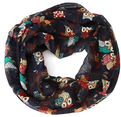 COLLBATH Eulenschal Mit Cartoon-eule Und Zweigmuster Langer Voileschal Für Damen Schwarz Leicht Und Vielseitig Tragbar Als Schal Umhang Oder Kopftuch