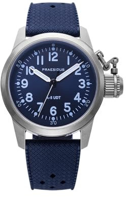 PRAESIDUS Taucheruhren für Herren, Militär, Gehäuse 38 mm, blaues Sunray-Zifferblatt, 20 ATM, montiert in den USA, automatisch, Geschenk, Blue Sunray – blaues tropisches Gummiarmband, Militär