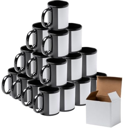 Genérico Tazas de Cerámica Negra para Sublimación, 350 ml, Juego de 36 con Cajas