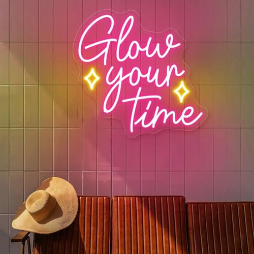 Glow Your Time, Love Your Skin Spa Decor Sign, Hair Nail Salon Quote Wall Neon Sign, Beauty Salon Decor, Salon Business Sign