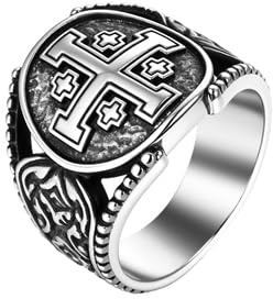 Flongo Jerusalem Kreuz Ring Herren: Kreuz Siegelring christlicher Schmuck Taufamulett Edelstahl Geschenk für katholische orthodoxe jüdische Vater Liebhaber Freund Männer57