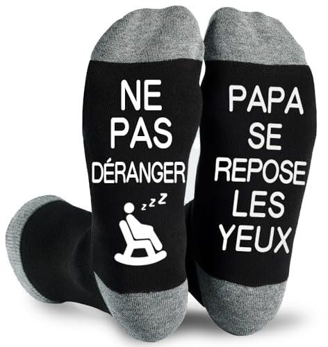 FLYWIND Cadeau Homme Chaussettes Humour Fantaisie 43-46 Cadeaux Père pour Anniversaire Noël Cadeau Papa pour Fête des Pères Gris-repos