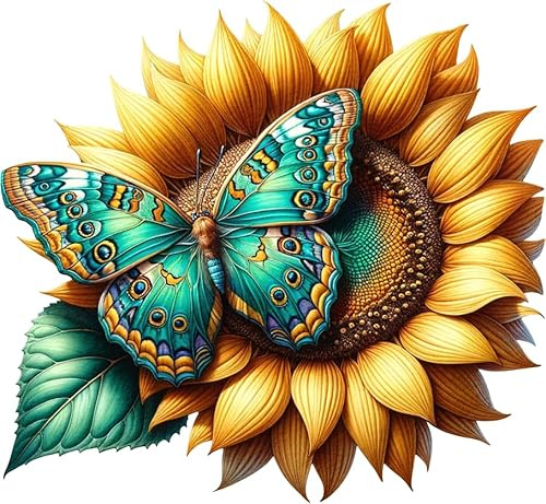 Sunflower with Teal Butterfly Vinyl Stickers, Cover up Marks, Multi-Purpose Ideal for Phone, Cups, Tile, Toilet, Car, Laptop, Wall. Non Transparent Decal, Weatherproof & Vibrant,(Teal Sunflower)