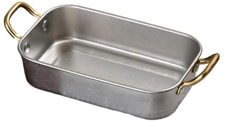 HuadaXtai Vassoio in acciaio inox per alimenti, piatto da portata con manici, L Retro
