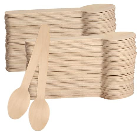 XIAQICA Cuillere en Bois 200 Couvert Jetable 14cm Cuillère Bois Dégradable Petite Cuillère à Dessert pour Restaurants Fêtes Camping Mariages