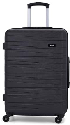 Rock Seattle Medium Hard Shell Suitcase in Black - Refined Lines, Angular Patterns & Lightweight Design - Telescopic Handle & Impact-Resistant Material - 67x47x26cm 62L Capacity