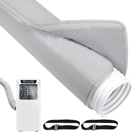 AC Hose Cover, Air Conditioner, 56.98x9801 inches Insulated Dustproof Wrap with Adjustable Cooling Seal, Buckle Strap for Vent Duct Tube, Home, Office, Garage, Indoor Outdoor
