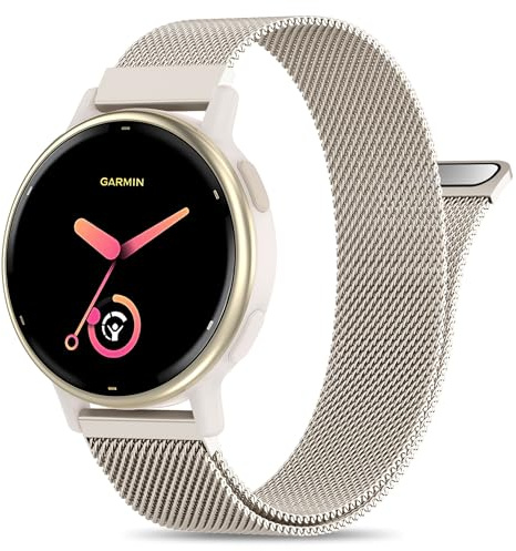 Laband 20mm Metal Mesh Compatible with Garmin Vivoactive 5 Band/Vivoactive 6/3/3 Music/Venu Sq 2/Venu/Venu Sq,Stainless Steel Magnetic Clasp Replacement Strap for Forerunner 55/165/245/645/570 42mm