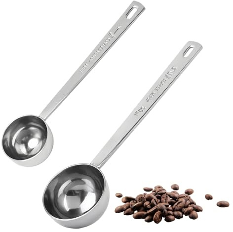 PARFCO 2 Pièces Café Doseur，Cuillères Doseuses à Café en Acier Inoxydable 304, 30 ml et 15 ml, Set de Cuillères-Mesure à Long Manche pour Grains de Café, Sucre, Lait en Poudre