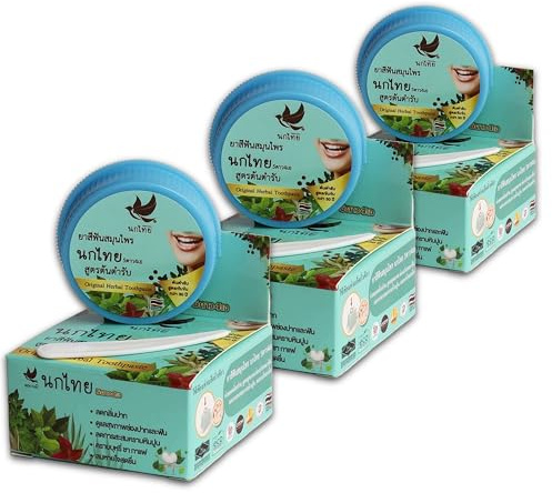 NOKTHAI Original Thai Kräuter Whitening-Zahnpasta Set 3x25g – Konzentrierte Natur-Zahncreme ohne Fluorid – Natürliche Aufhellung gegen Verfärbungen – Reisegröße, Sparsam & Ergiebig