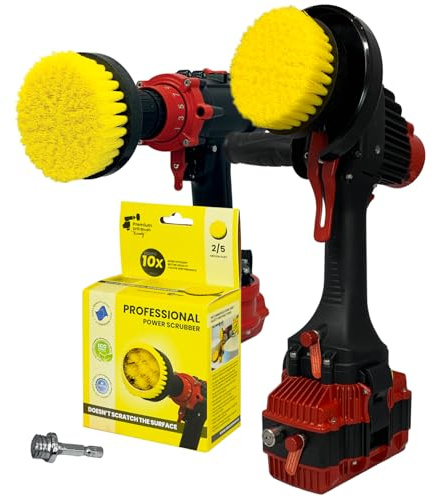 Kornely Premium Drill Brush, Medium-Soft 2in1 10cm, Yellow, Tile and Bath | 10x efficient, scratch-free, Pro series for drills (adapter 6mm), angle grinder M14 direct, showers, grout, fibreglass