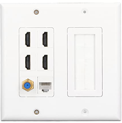 SUNGOOYUE Wandplatte der Pro-Serie, 4-Port-HD-Multimedia-Schnittstelle mit Cat 6, Vergoldetes ABS, 4,5 X 4,5 Zoll, Unterputzdesign, Heimkino und Gaming