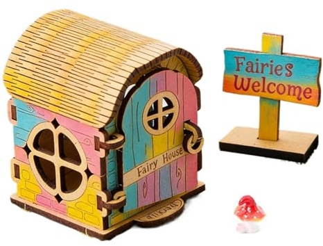 Wooden Fairy House Craft Kit | Wood Craft Set | Miniature Doll House Kits - for Holiday Home Event Windowsill Desk Girls Daughter Son