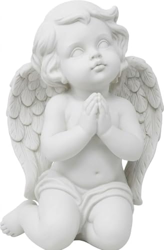 Praying Cherub Angel Statue – 20cm Kneeling Guardian Angel Figurine – Durable Resin Decorative Ornament for Home, Garden, or Memorial Gift – White Matte Finish