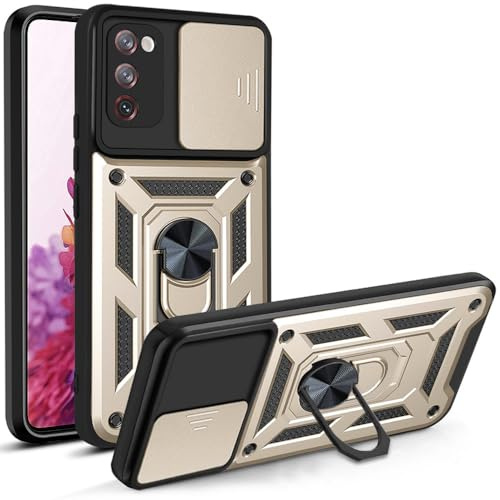 Techsuit für Samsung Galaxy S20 FE, S20 FE 5G Hülle mit Gleitender Kameraabdeckung, Ringhalter, Ständer, Autohalterung Kompatibel, Kameraschutz, CamShield Series, Polycarbonat, Gold
