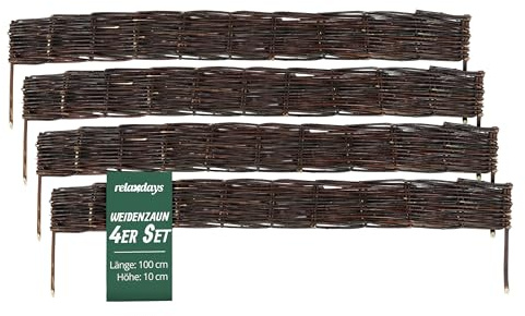 Relaxdays Beeteinfassung, Weide, 4er Set, HxB: 10 x 100 cm, zum Stecken, Beet & Rasen, niedrige Beetumrandung, braun