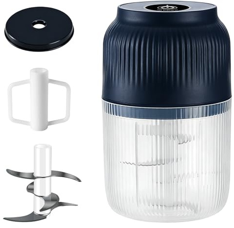 Household Electric Garlic Crusher, Portable Cordless Mini Electric Garlic Chopper, USB Rechargeable 6 Blades Food Chopper for Garlic, Baby Puree, Nuts, Ginger, Chili, Onion (Blue,6)