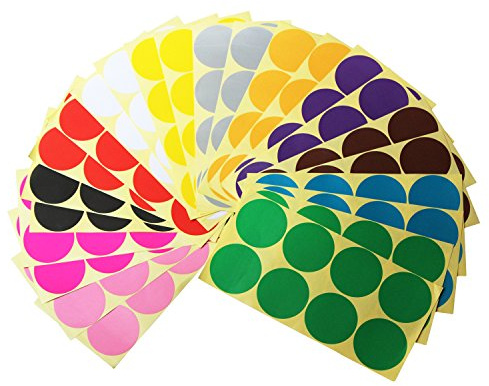 LJY 192 Round Dot Stickers 50 mm, 12 Colours, 24 Sheets | 2 sheets per colour and 8 round dots per sheet; 50 mm diameter