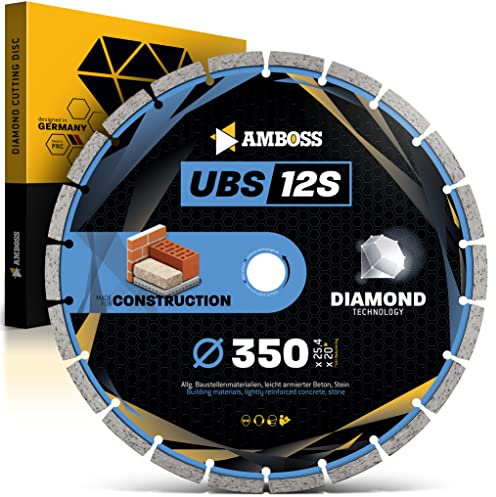 Amboss Diamant Trennscheibe UBS 12S - Diamant-Trennscheibe Ø 350 mm x 20 mm/25,4 mm - leicht armierter Beton/Baustellenmaterialien/Stein | Segmenthöhe: 10 mm (gesintert)