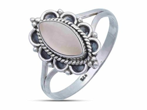 mantraroma 925 Sterling Silber Rosenquarz Ring Damen – Cabochon Edelstein Schmuck