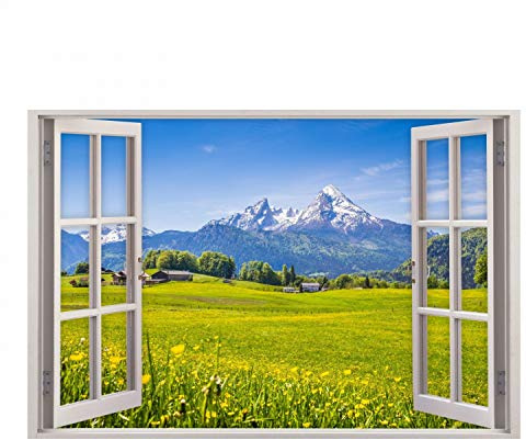 151 Wandtattoo Fenster - Alpen Berge - in 5 Größen - Landhaus Wandbild Wanddeko - Größe 1000 x 670 mm