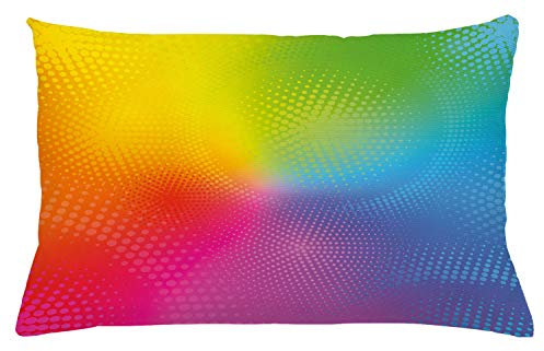 ABAKUHAUS Regenbogen Kissenbezug, Leuchtende Farben Radiant, für den Innen oder Außen Bereich geeignet mit Reißverschluß Waschbarer Stoff, 65 x 40 cm, Gelb Blau