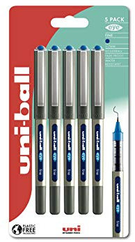 uni-ball Eye Tintenroller UB-157, Blau, 5 Stück, kunststofffreie Verpackung