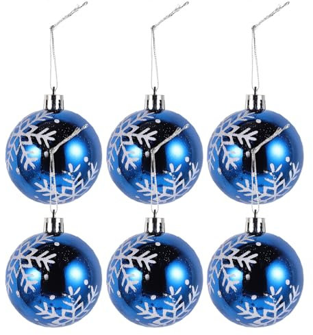 Amosfun 6PCS Christmas Tree Baubles Christmas Hanging Baubles Christmas Tree Decorations Xmas Party Decoration Snowball Pendant Silver Blue Baubles